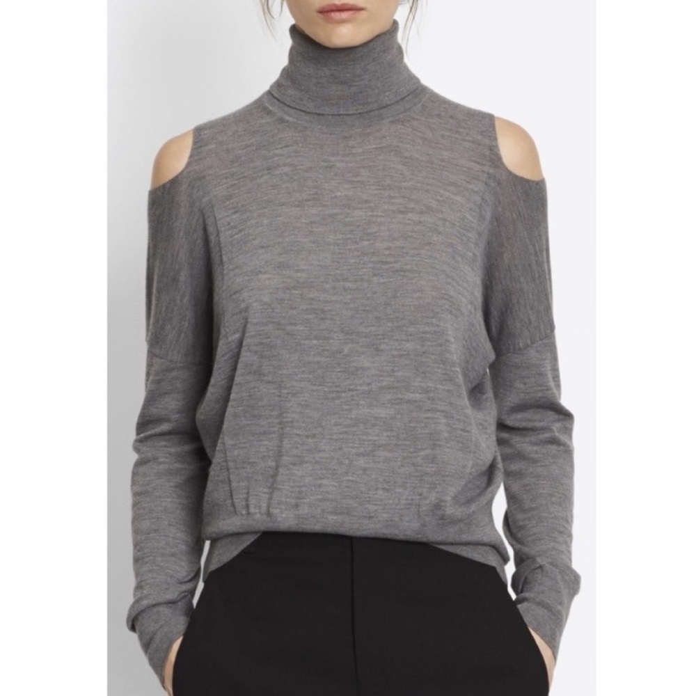 Vince merino wool cold shoulder turtleneck sweater